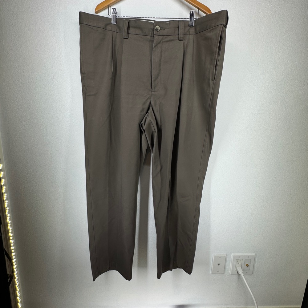 Oak Hill Premium Pant Mens Brown Pleated Cotton Casual Dress Pants 44x30‎ Work